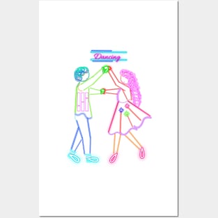 Neon Dancing Couple Posters and Art